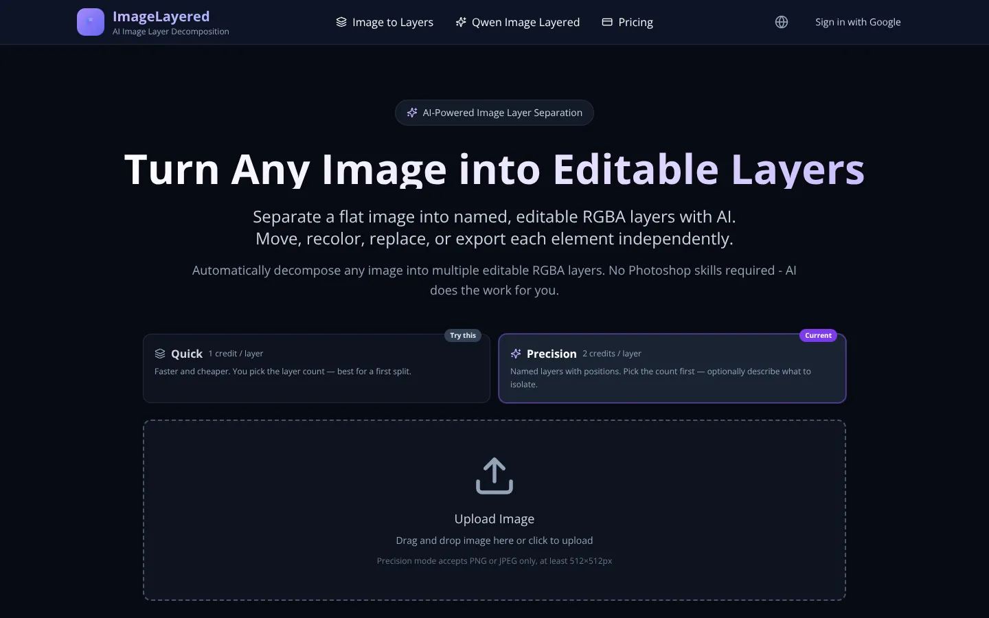 Screenshot of the ImageLayered homepage