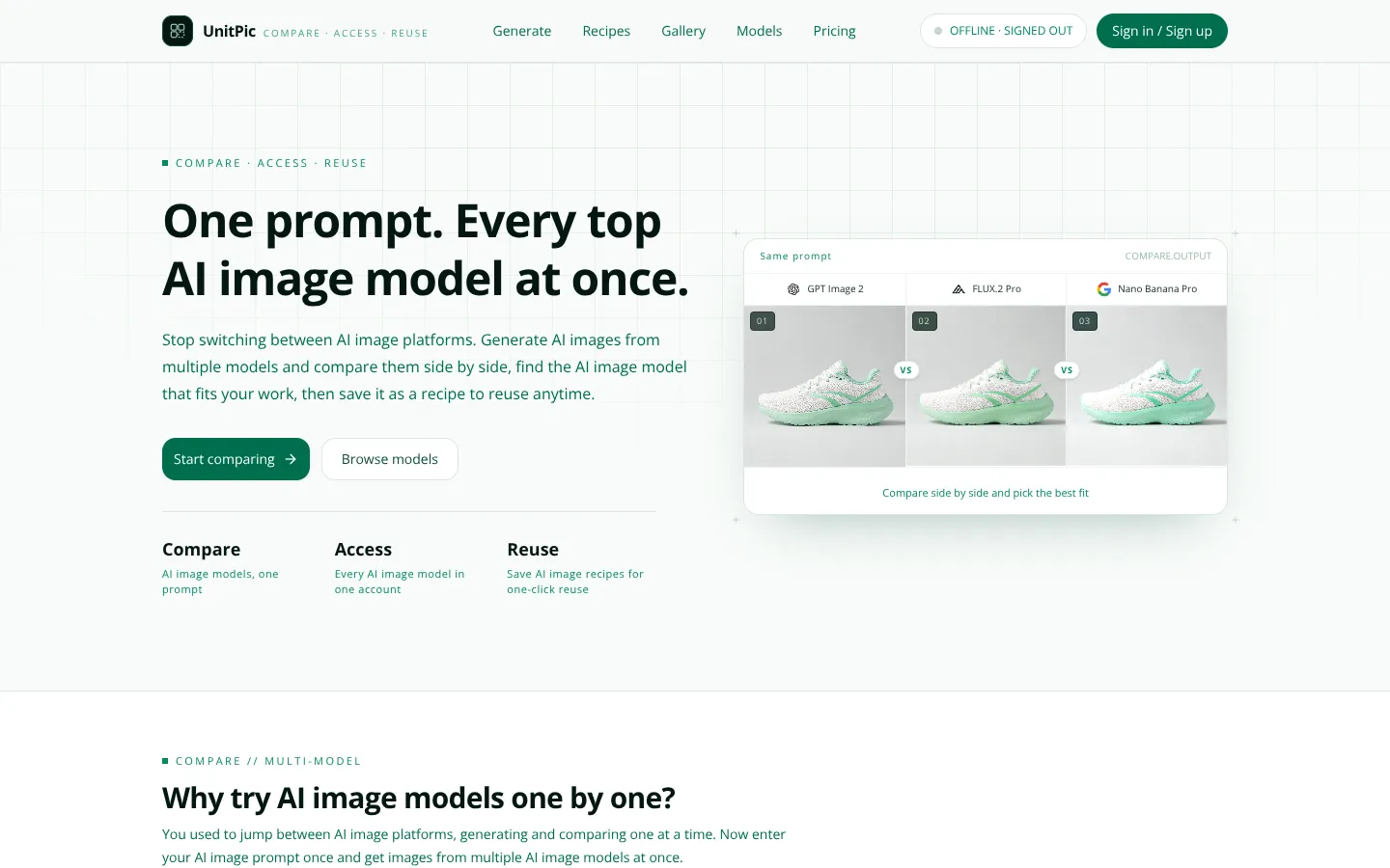 Screenshot of the unitpic homepage