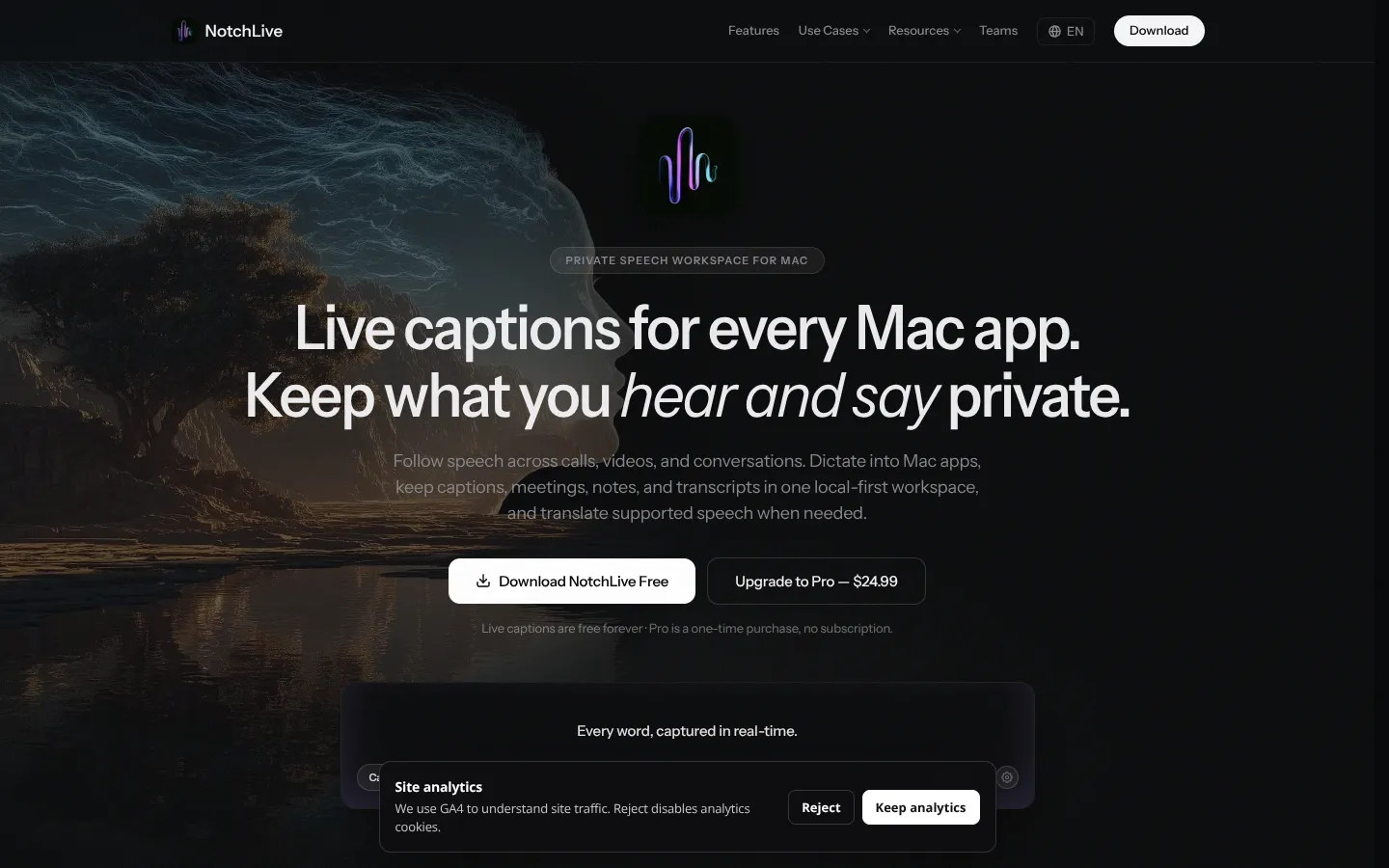 Screenshot of the NotchLive homepage