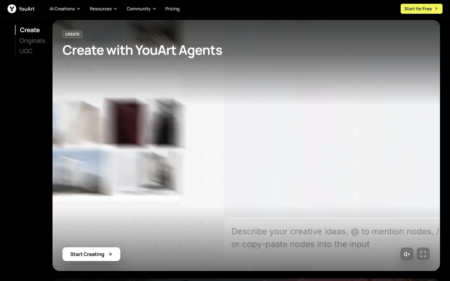 Screenshot of the YouArt homepage