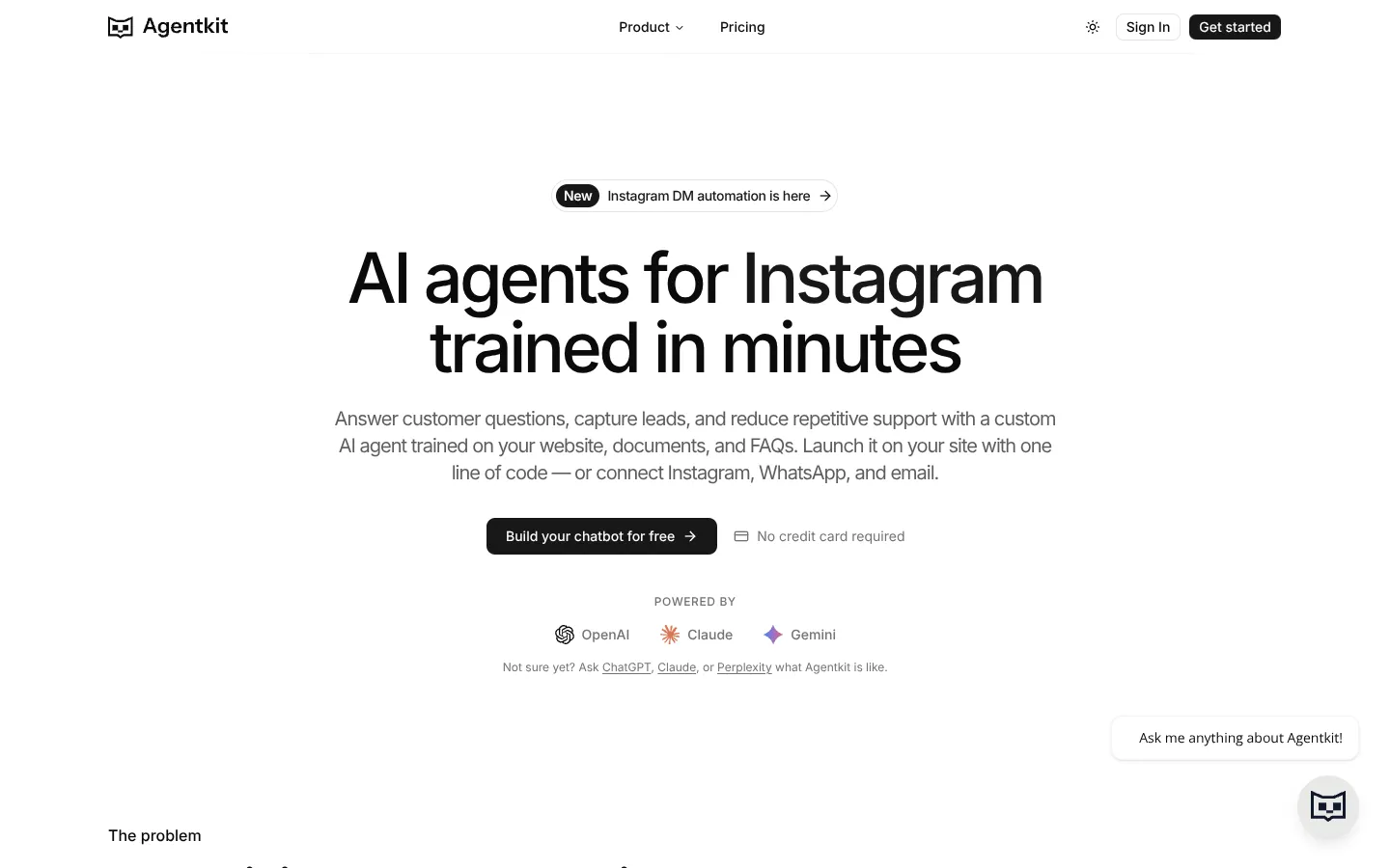 Screenshot of the Agentkit homepage