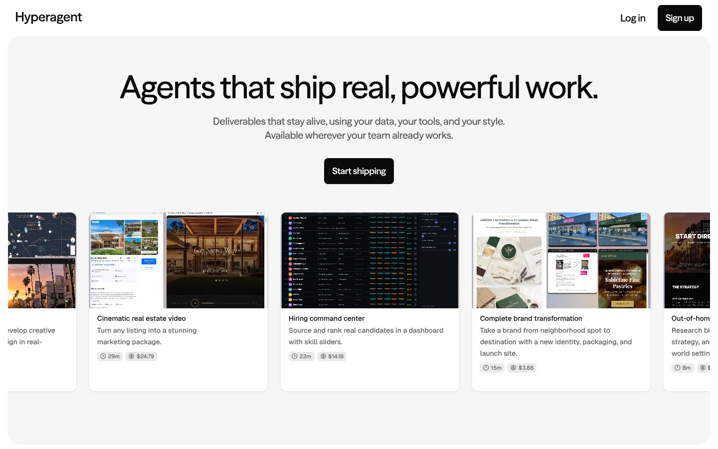 Screenshot of the Hyperagent homepage