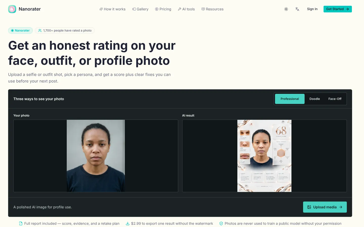 Screenshot of the Nanorater homepage