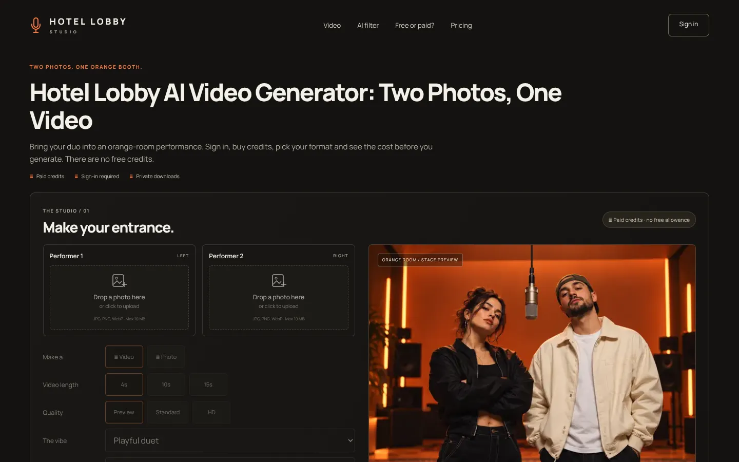 Screenshot of the Hotel Lobby Studio homepage