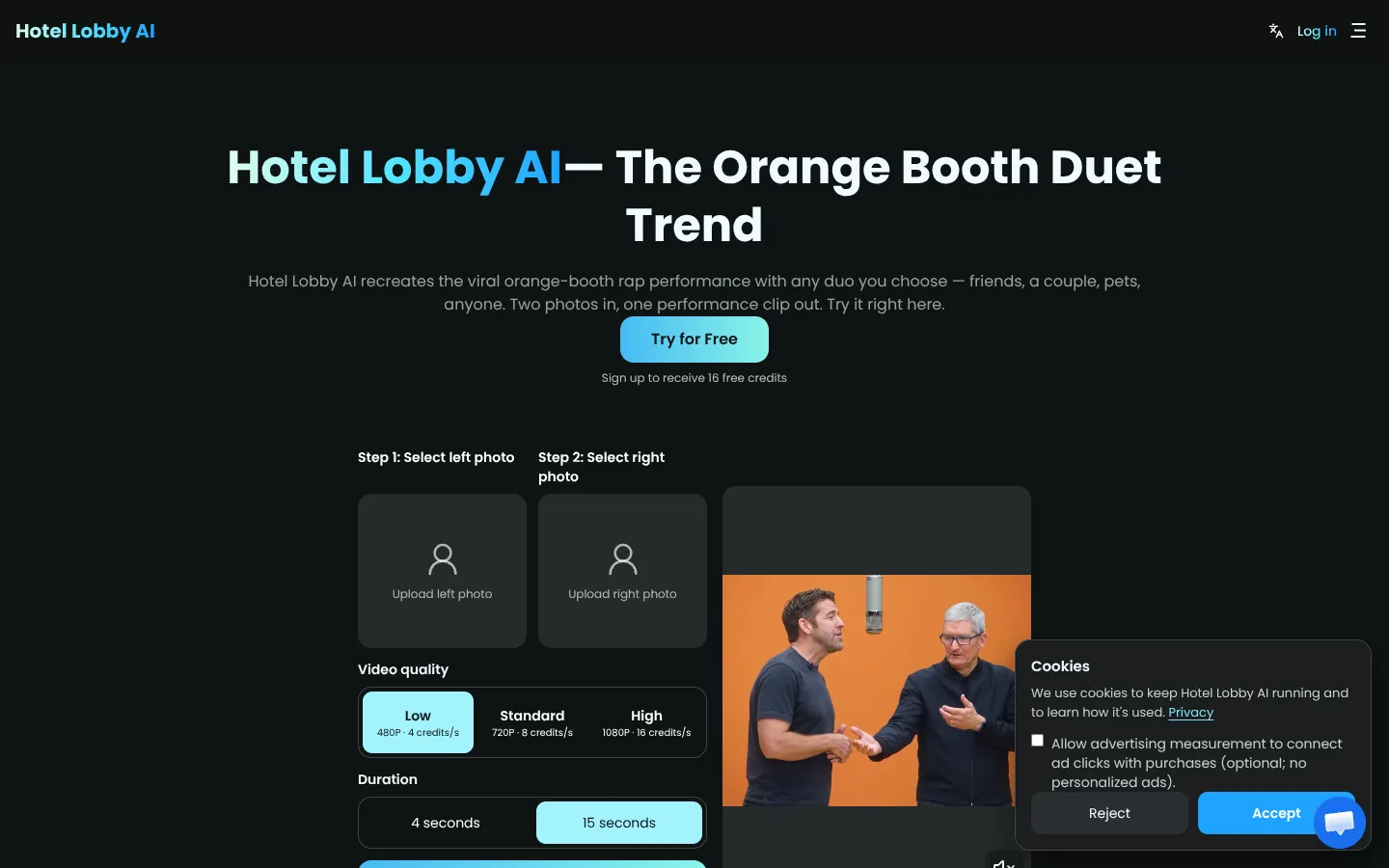Screenshot of the Hotel Lobby AI homepage