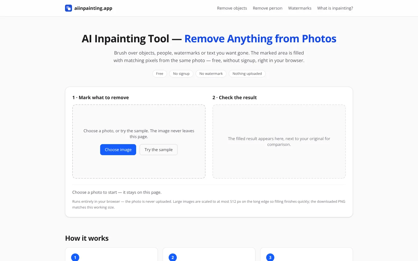 Screenshot of the aiinpainting homepage