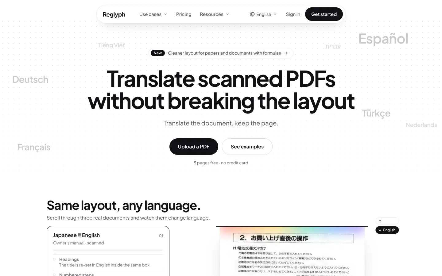Screenshot of the Reglyph homepage