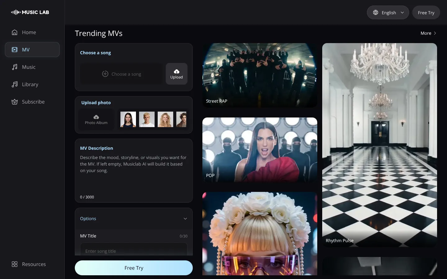 Screenshot of the AI Music Video Generator homepage