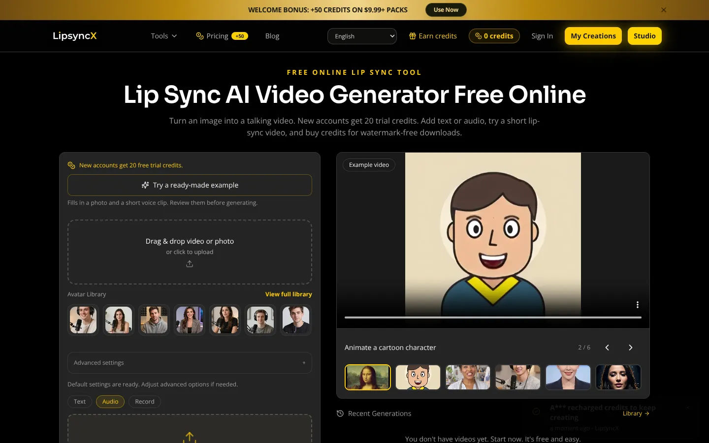 Screenshot of the ai lipsync homepage