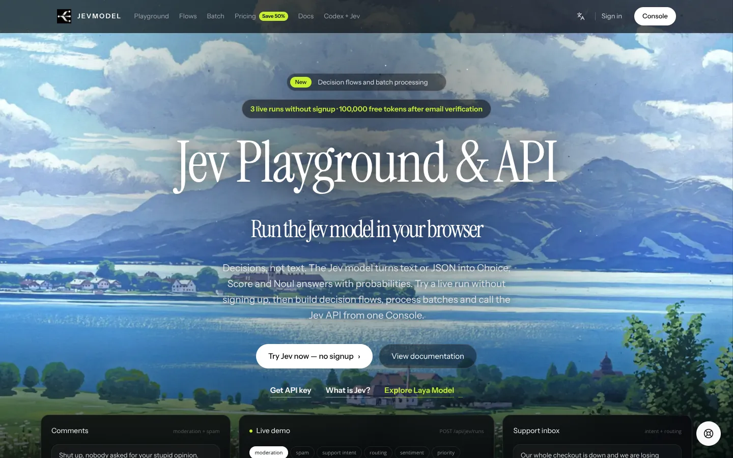 Screenshot of the JevModel homepage