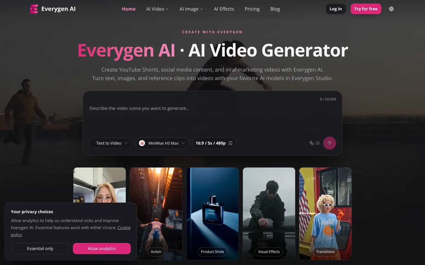 Screenshot of the Everygen AI homepage