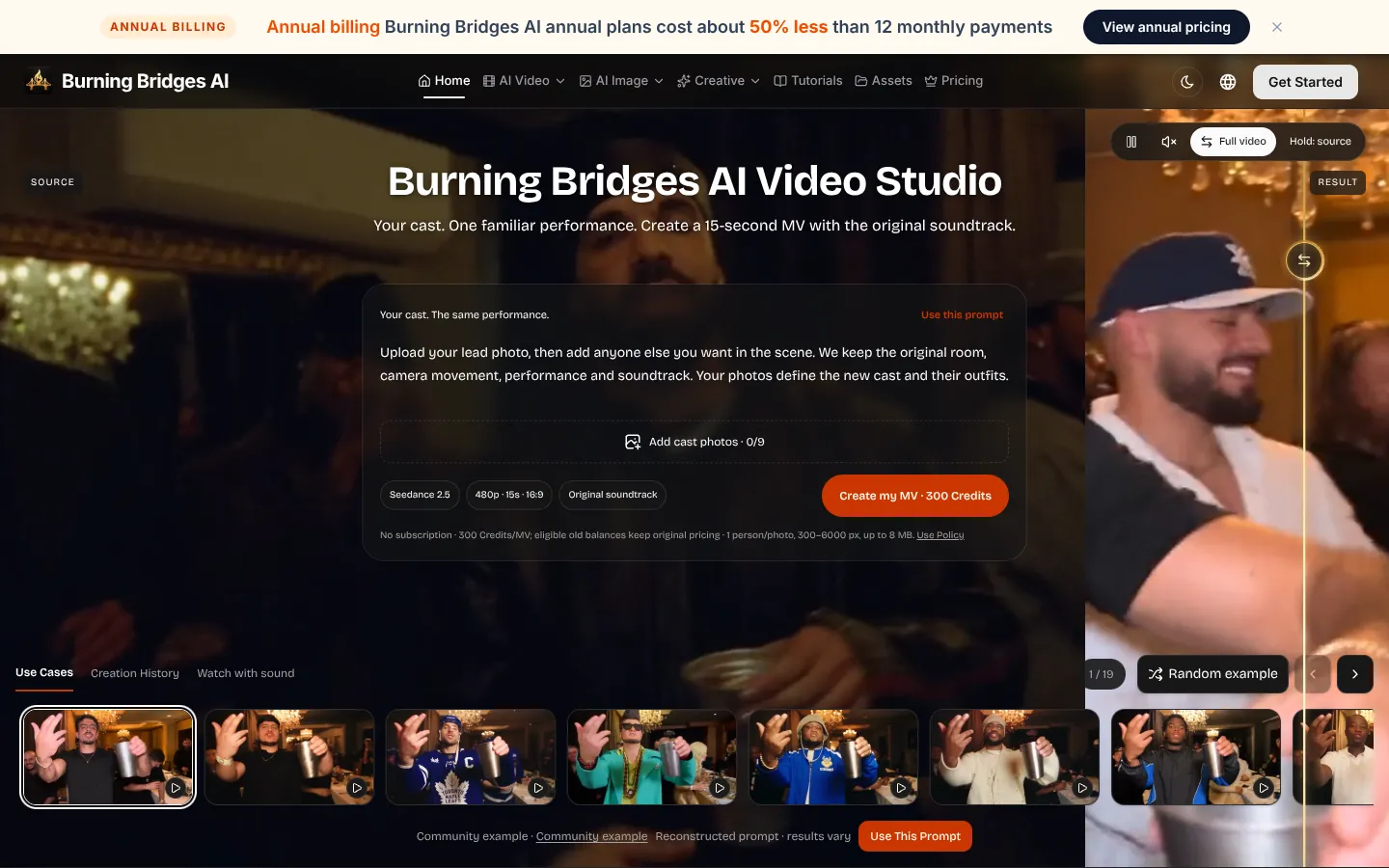 Screenshot of the Burning Bridges homepage