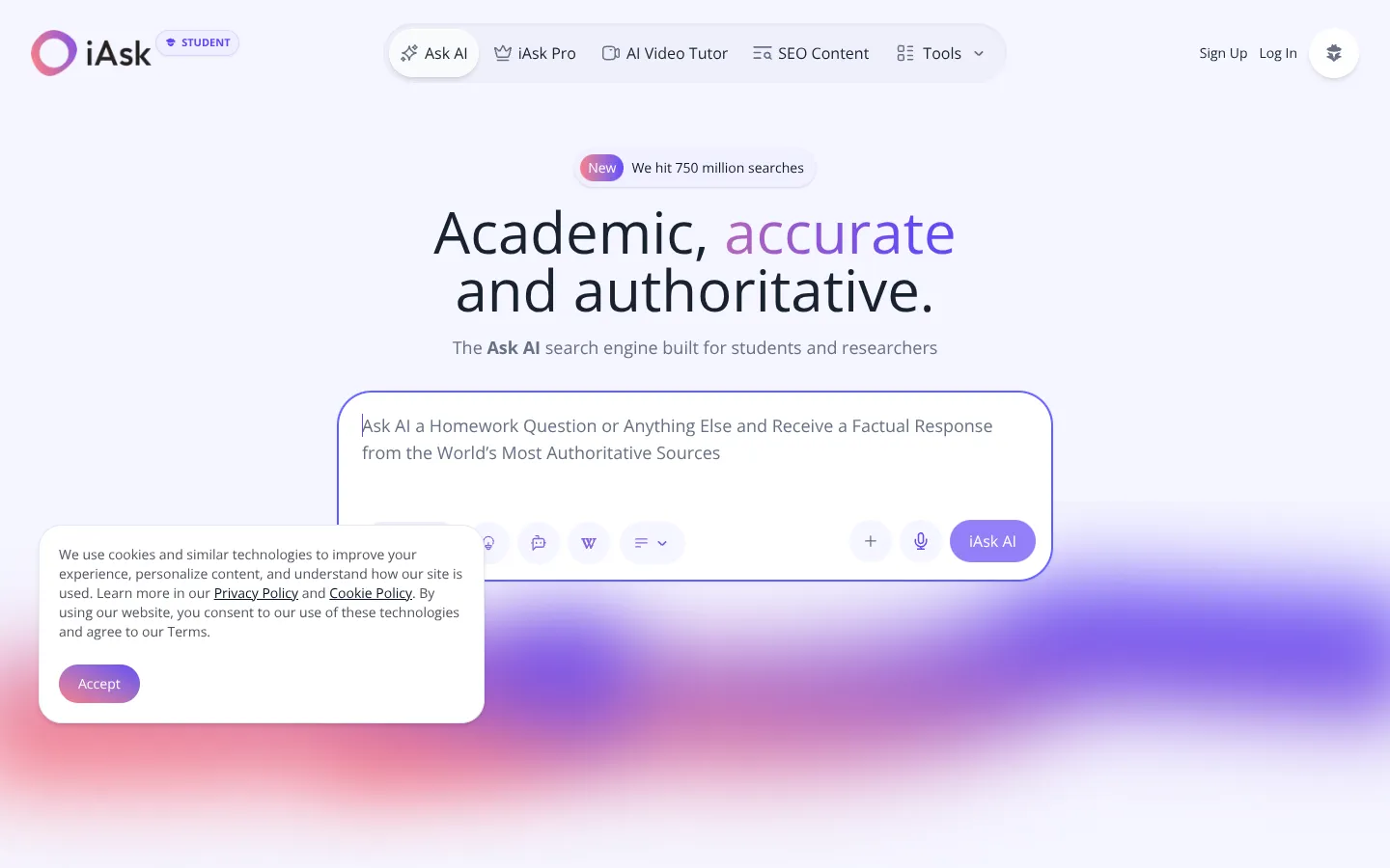 Screenshot of the iAsk.AI homepage