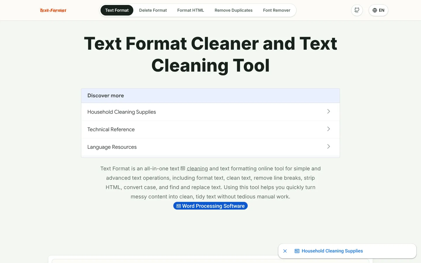 Screenshot of the text-format homepage