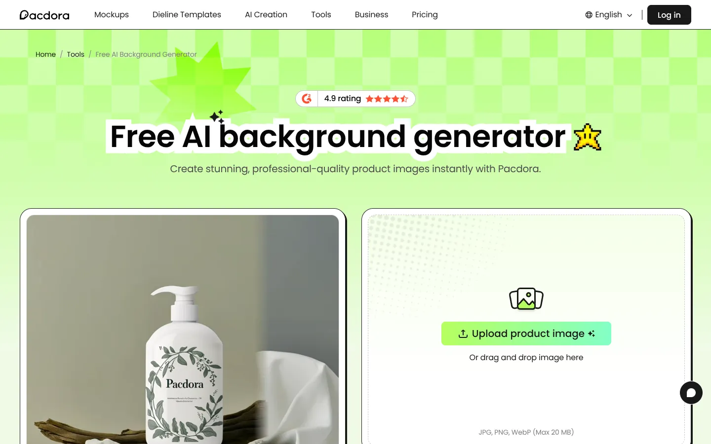 Screenshot of the Pacdora AI Background Generator homepage