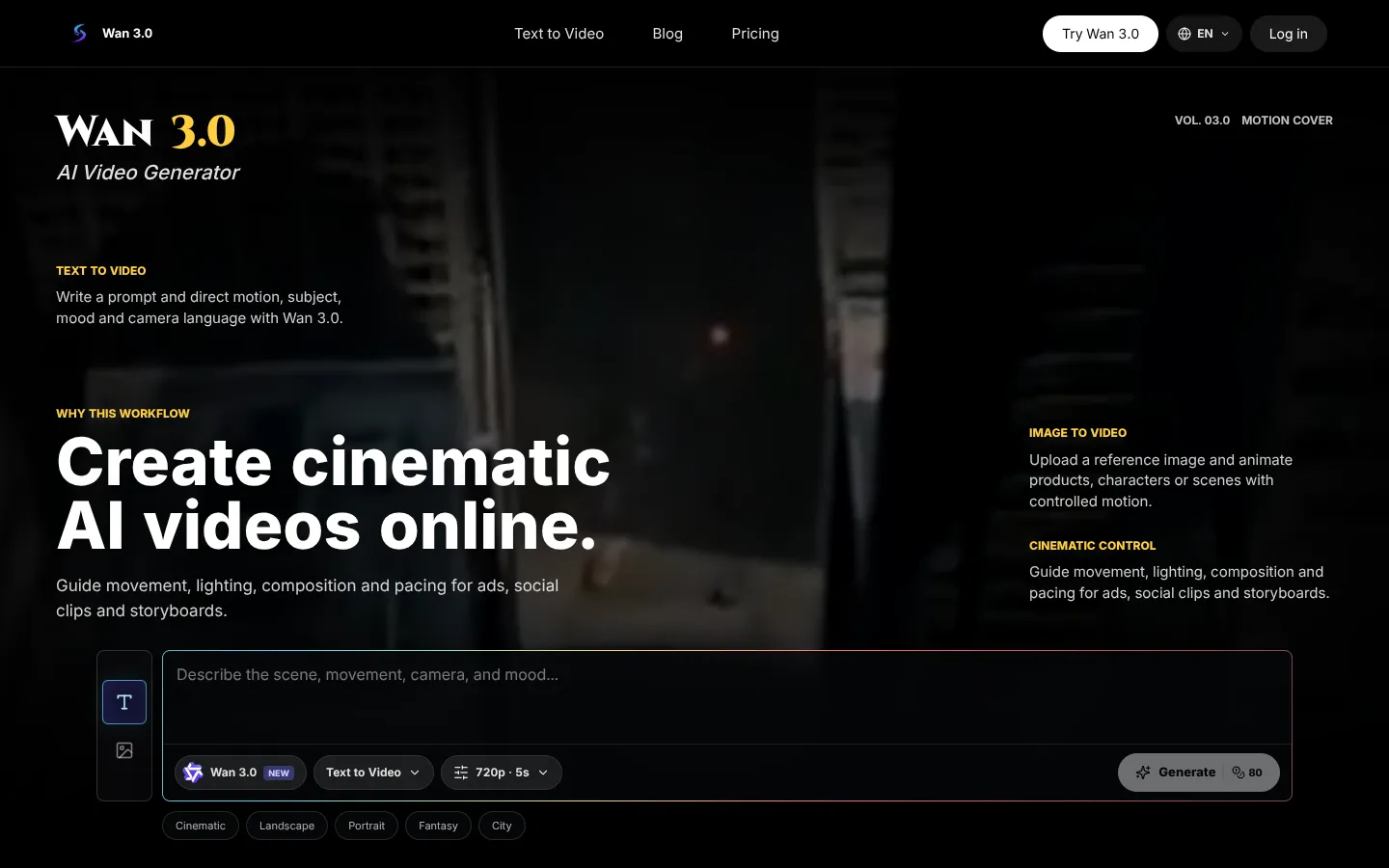 Screenshot of the Wan 3.0 homepage