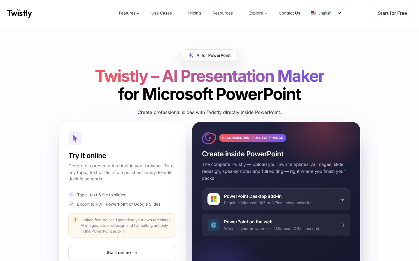 Screenshot of the Twistly homepage