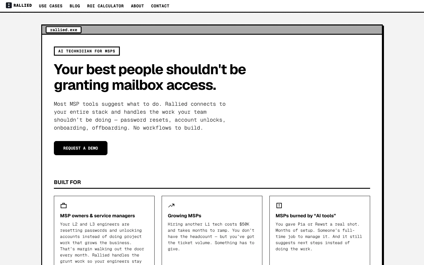 Screenshot of the Rallied homepage