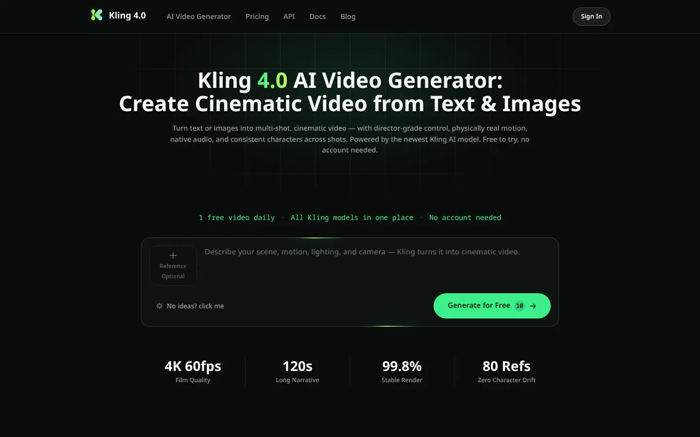 Screenshot of the Kling 4 homepage