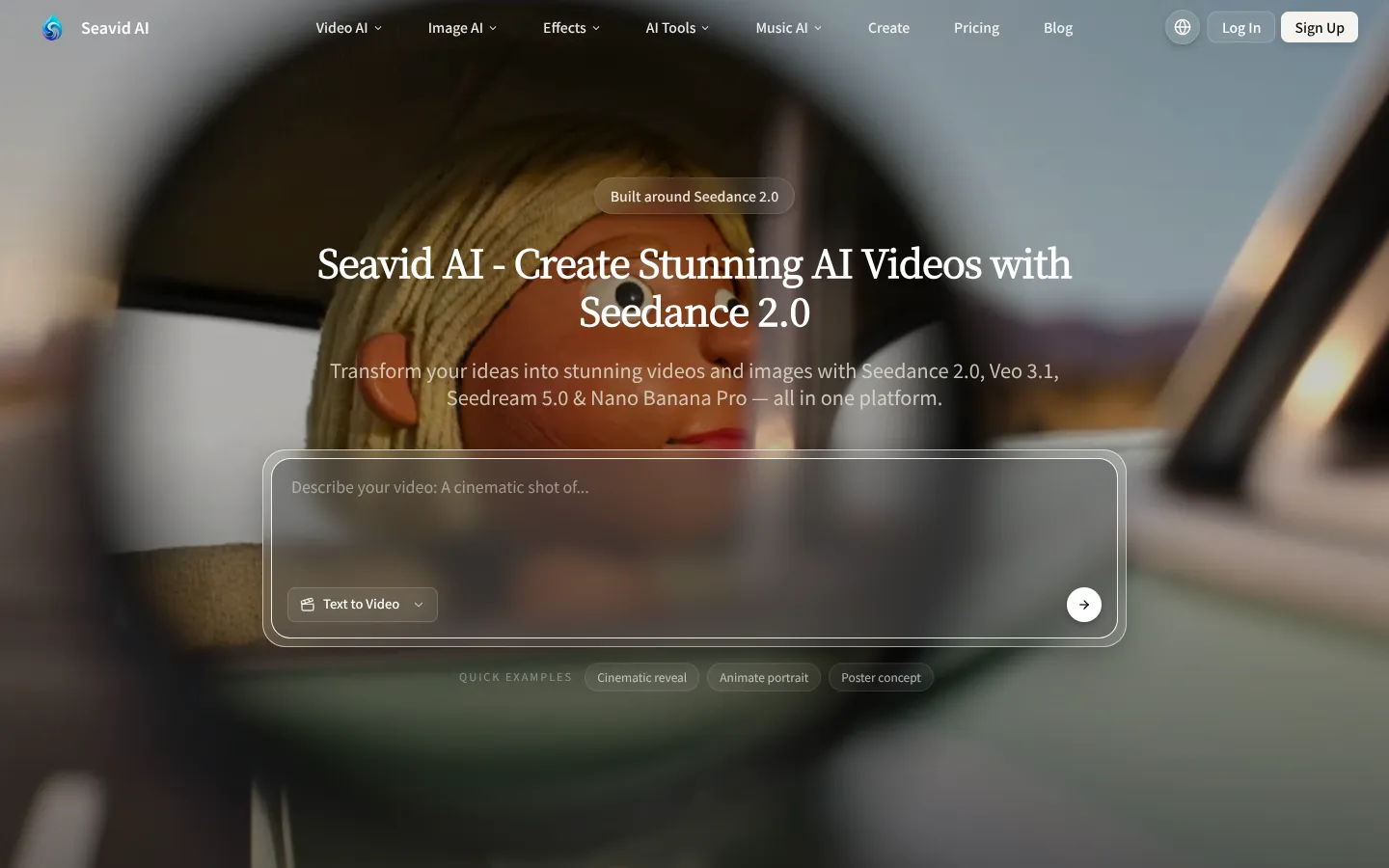 Screenshot of the Seavid AI homepage