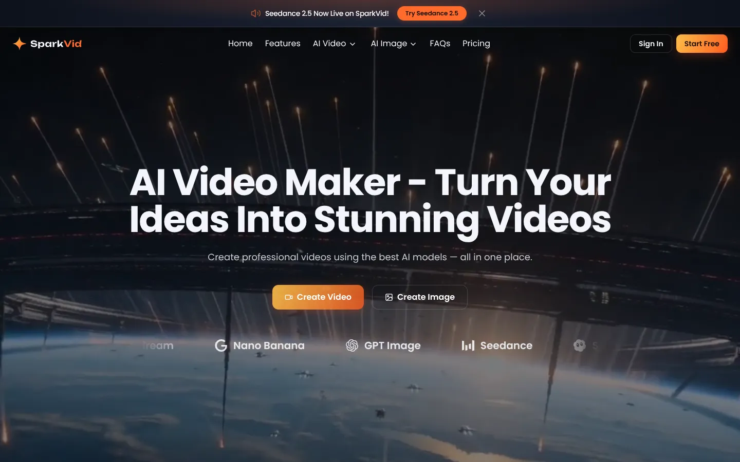 Screenshot of the SparKVid homepage