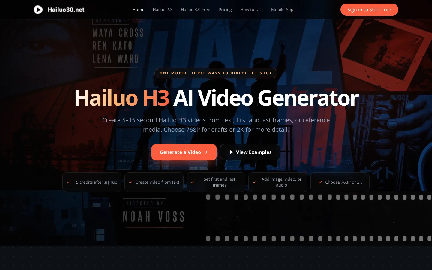 Screenshot of the Hailuo H3 homepage
