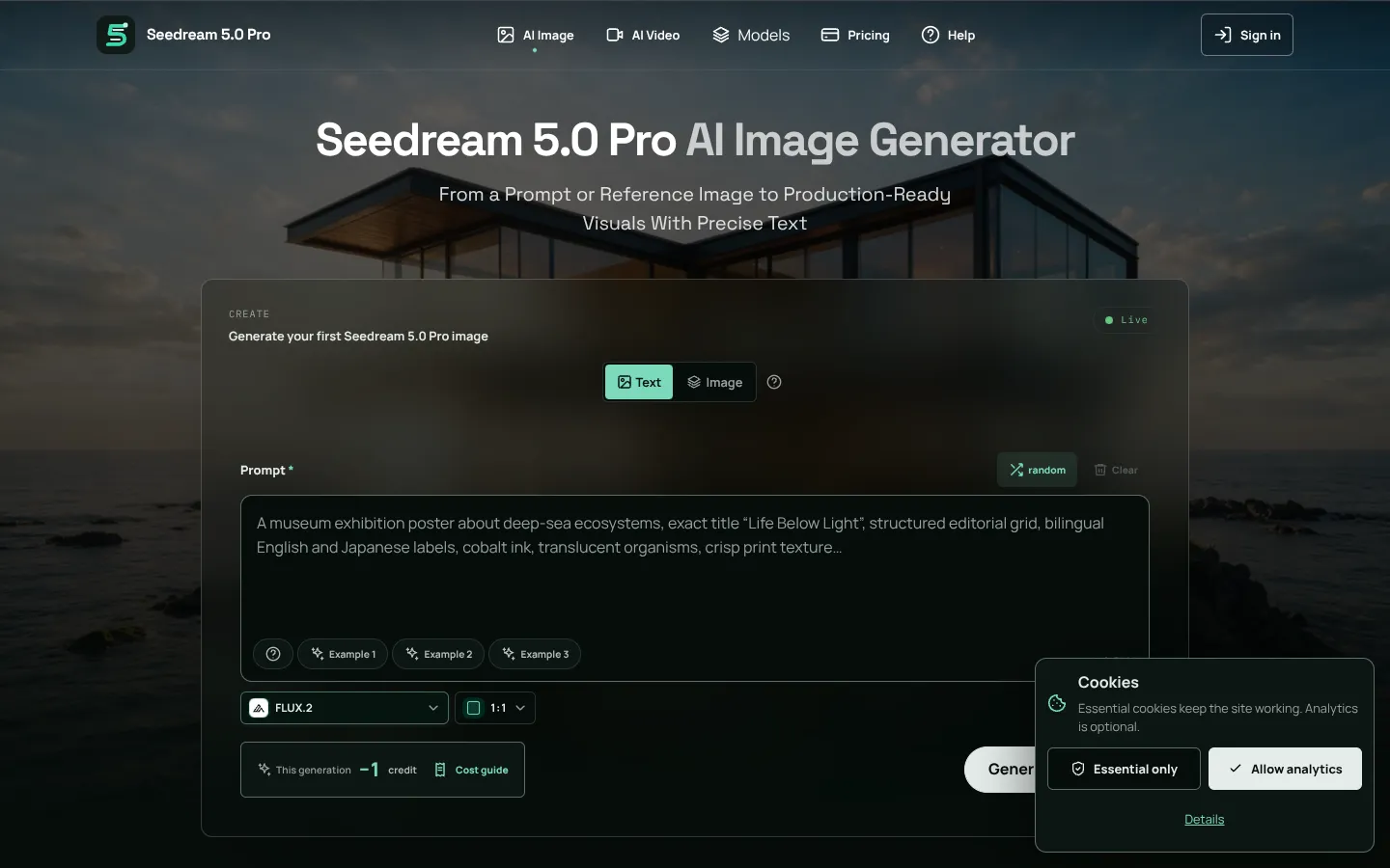 Screenshot of the Seedream 5.0 Pro homepage