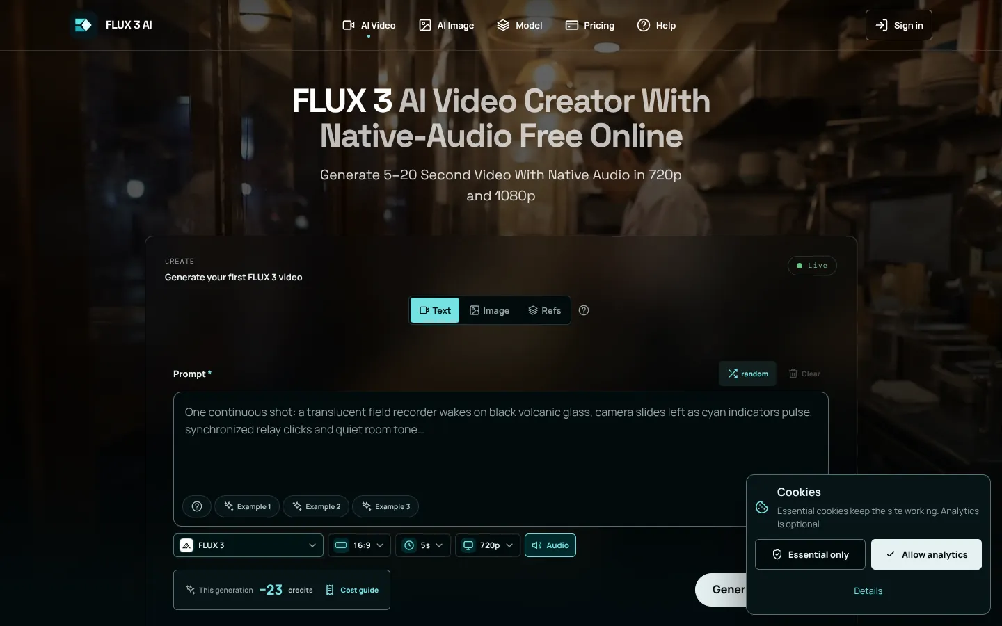 Screenshot of the FLUX 3 homepage