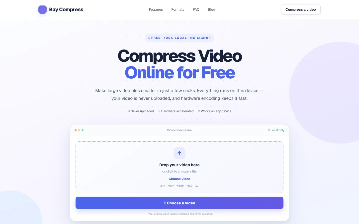 Screenshot of the Bay Compress homepage