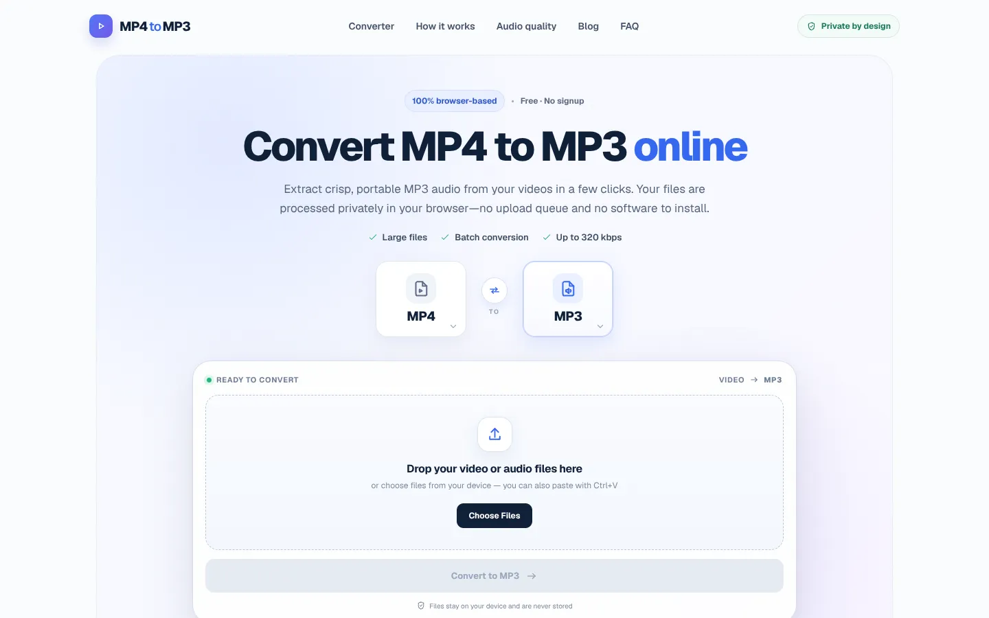 Screenshot of the MP4toMP3 homepage
