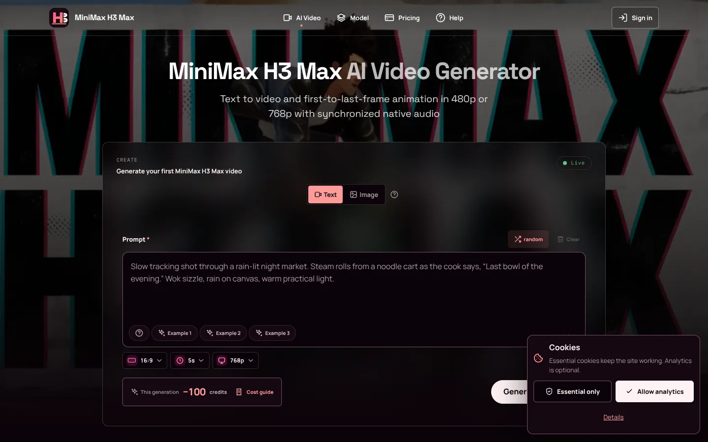 Screenshot of the MiniMax H3 Max homepage