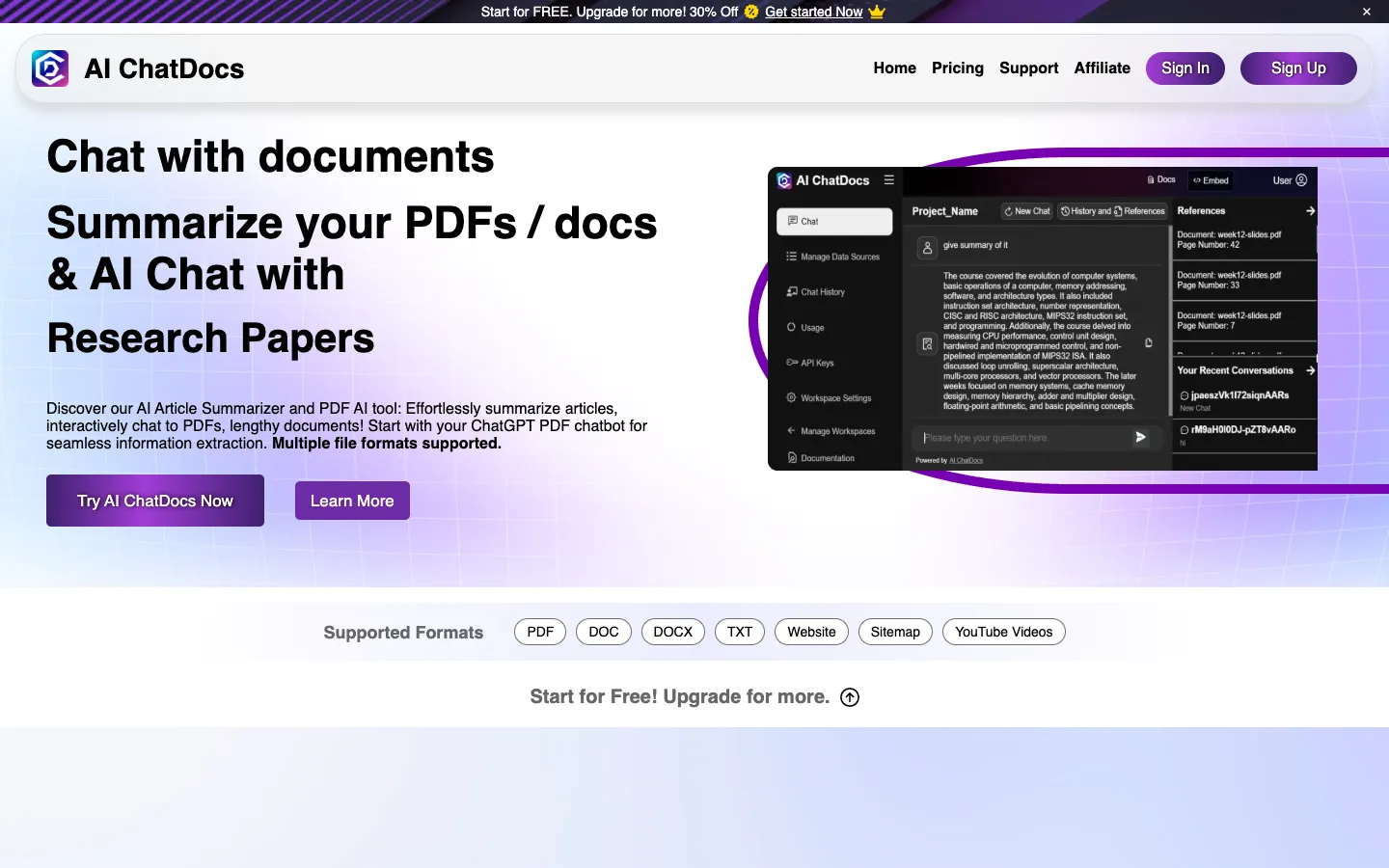 Screenshot of the AI ChatDocs homepage