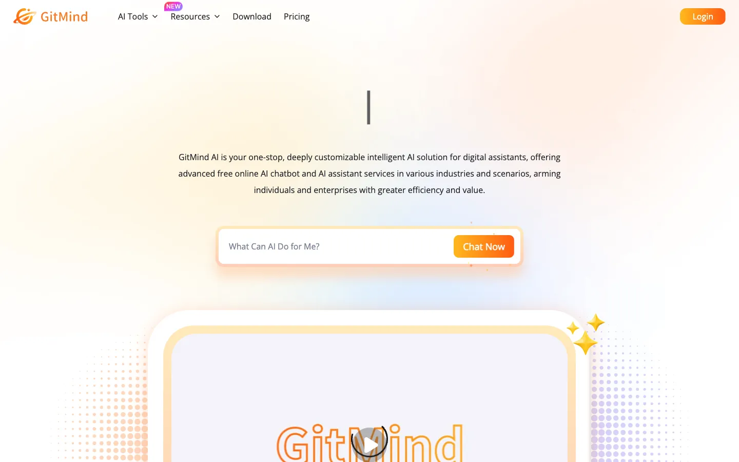 Screenshot of the GitMind Chat homepage