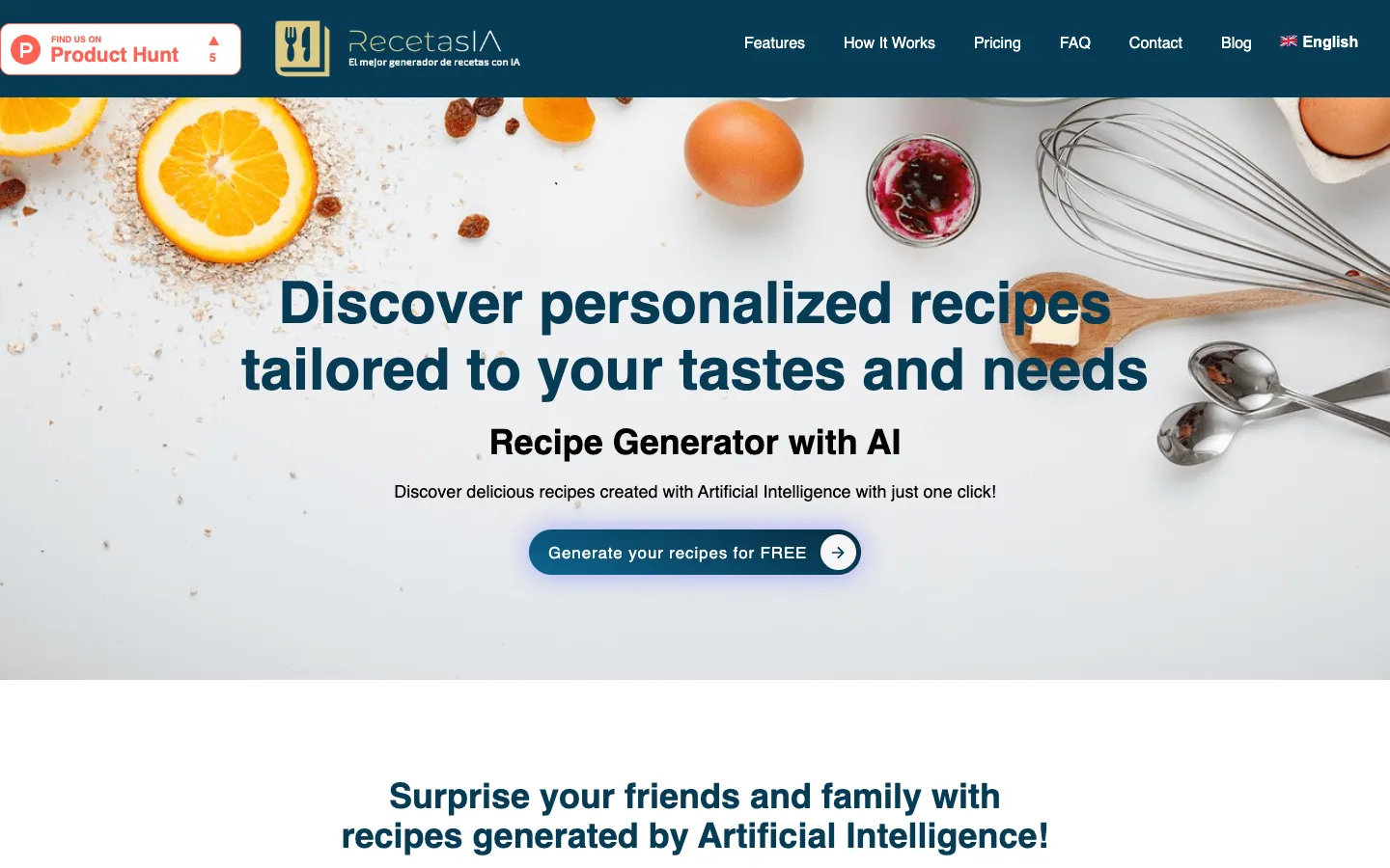 Screenshot of the RecetasIA homepage