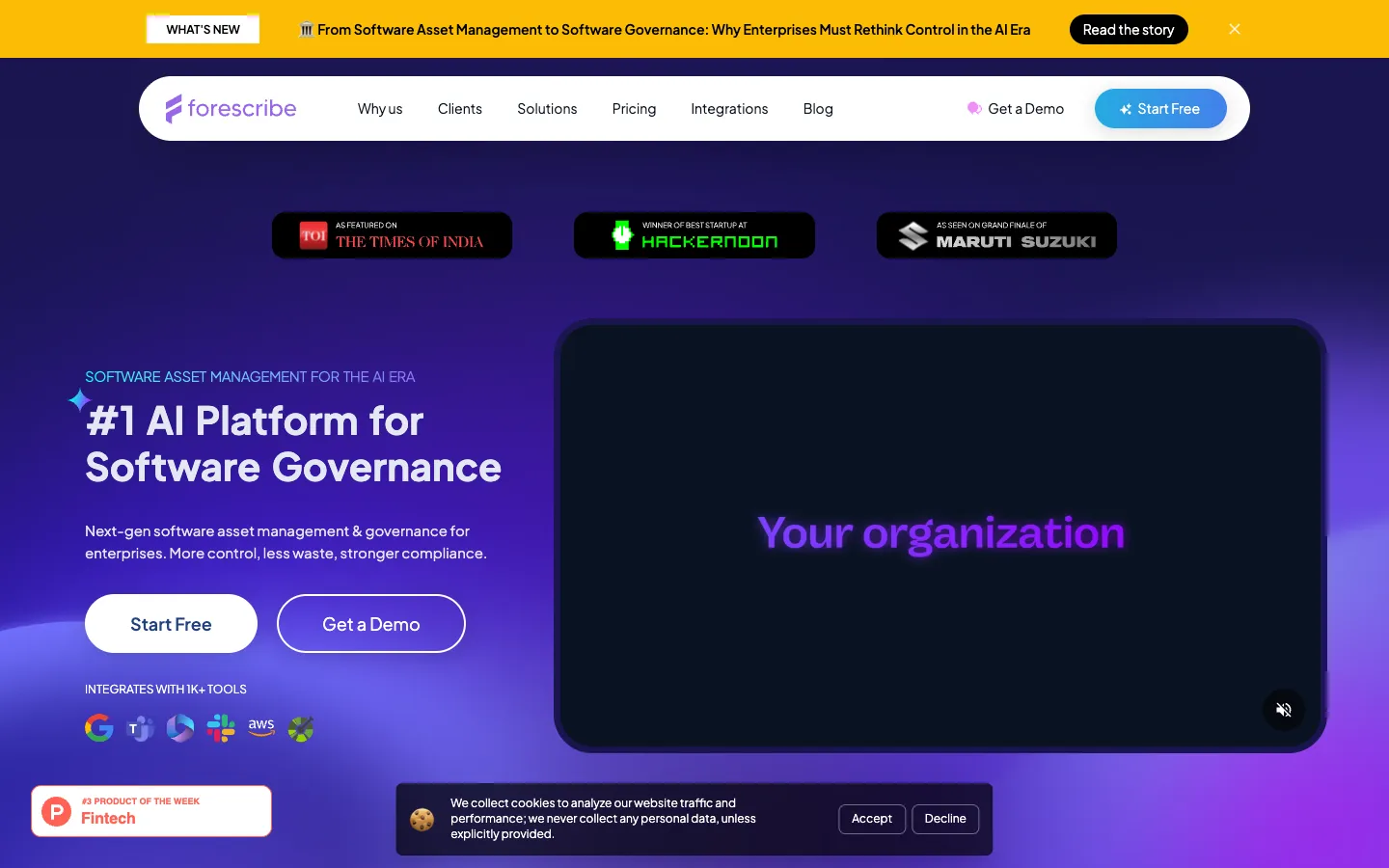 Screenshot of the Forescribe homepage