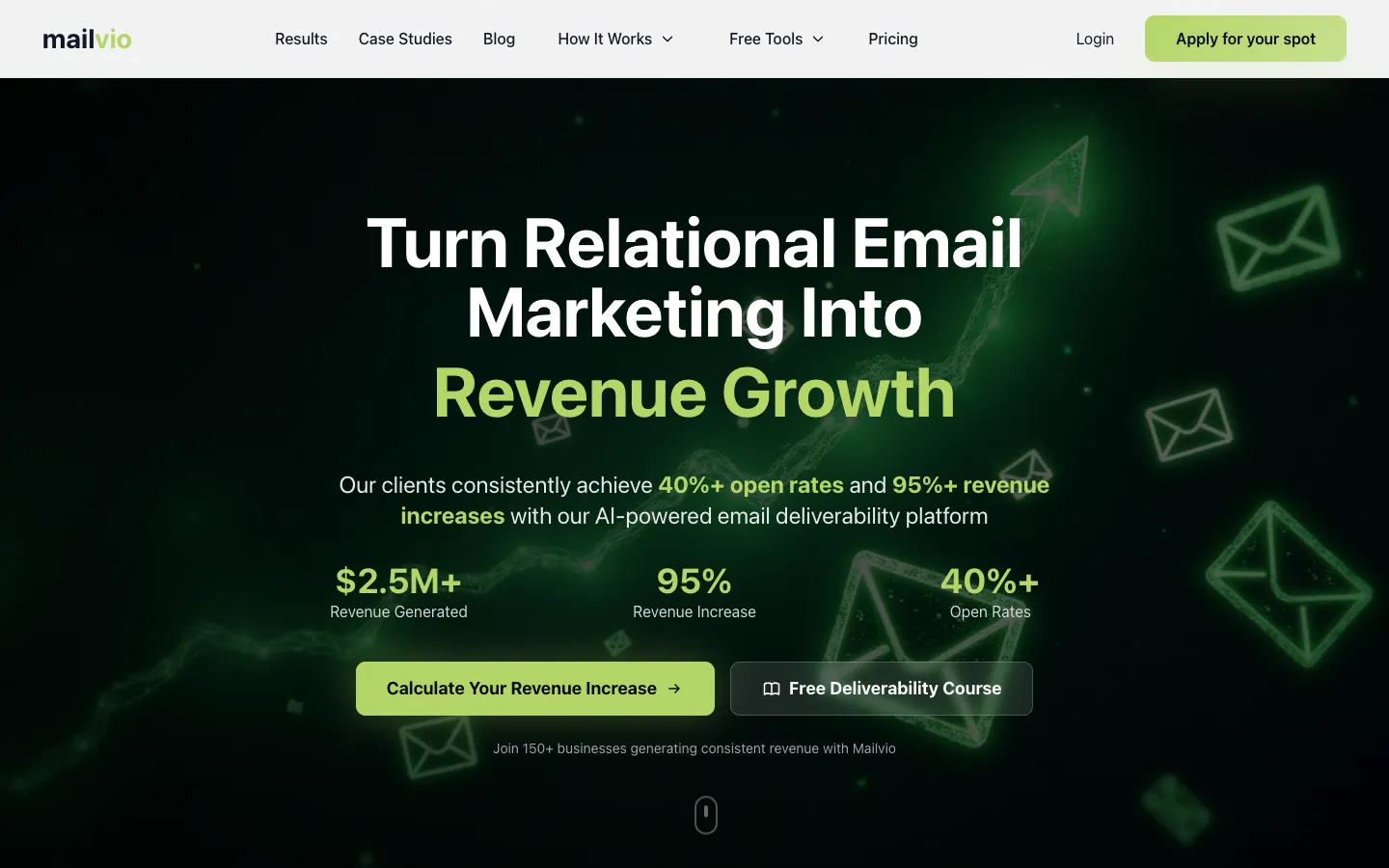 Screenshot of the mailvio.com homepage