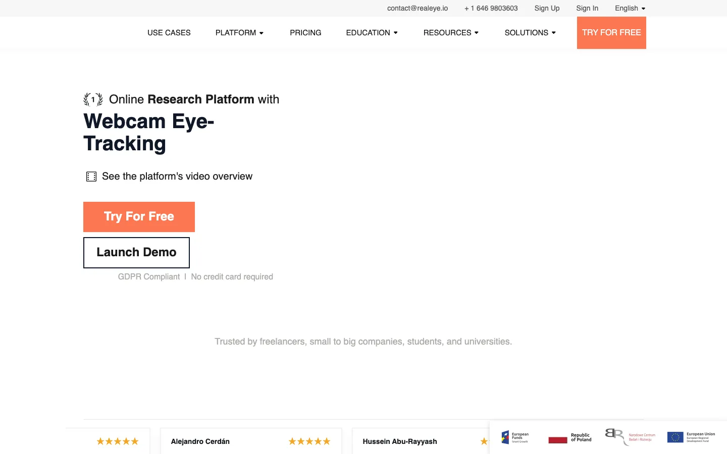 Screenshot of the realeye.io homepage