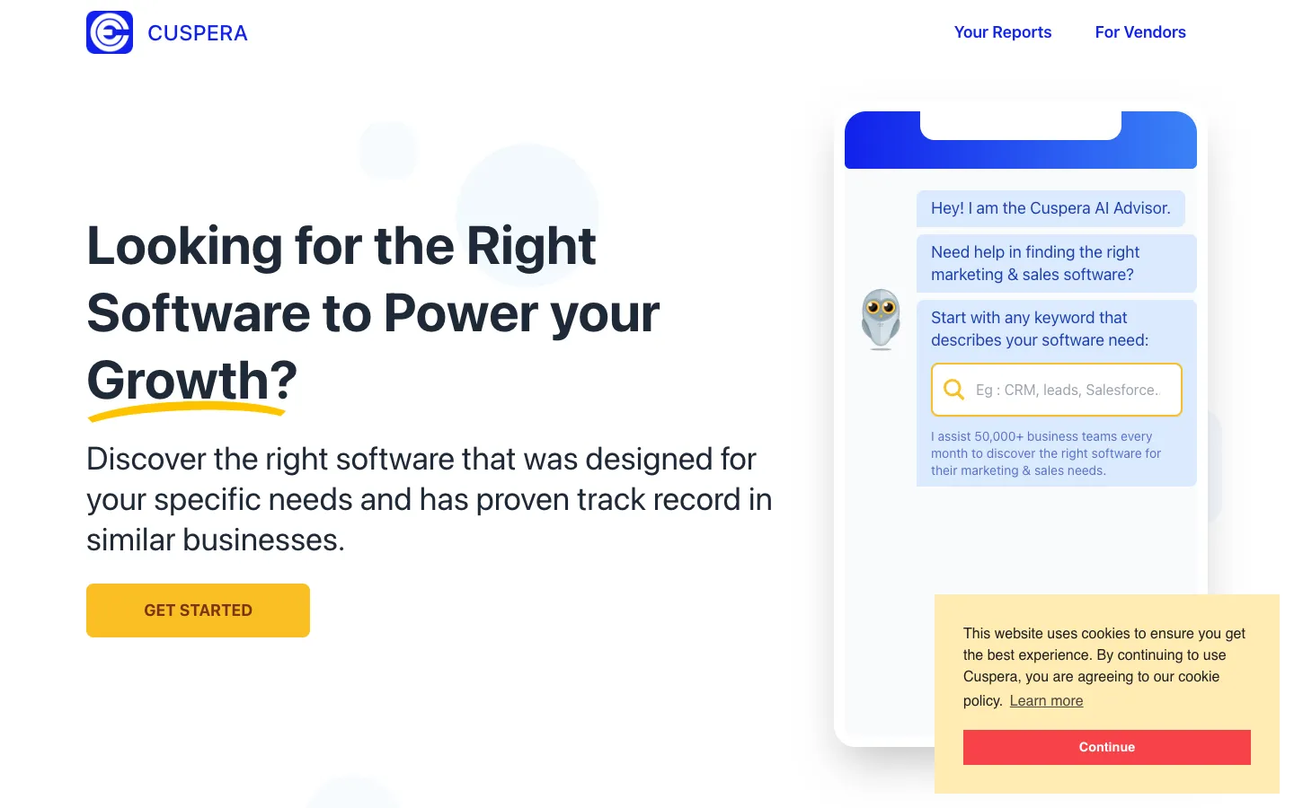 Screenshot of the cuspera.com homepage