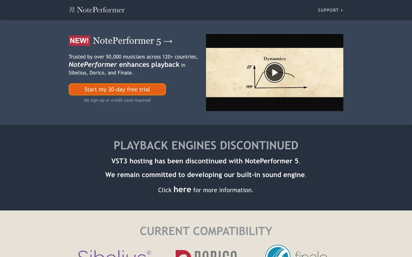 Screenshot of the noteperformer.com homepage