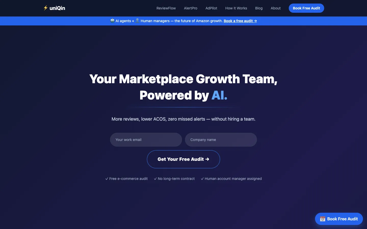 Screenshot of the uniqin.ai homepage
