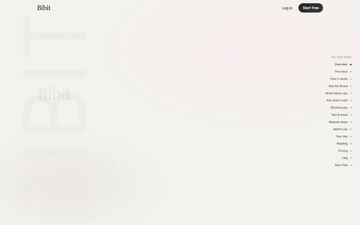 Screenshot of the Bibit AI homepage