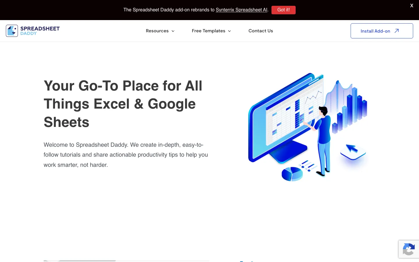 Screenshot of the spreadsheetdaddy.com homepage