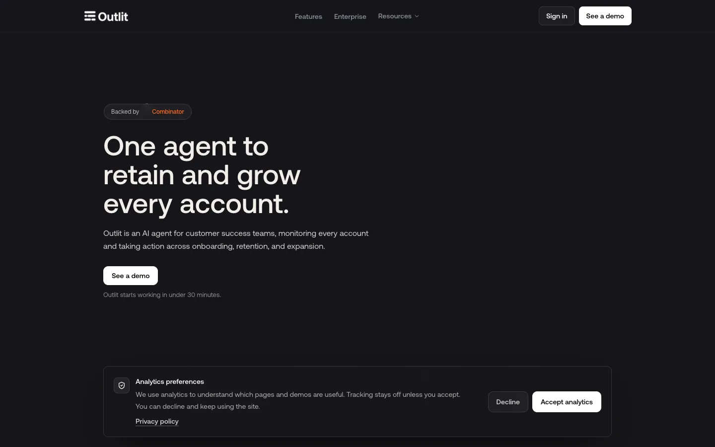 Screenshot of the Outlit AI homepage