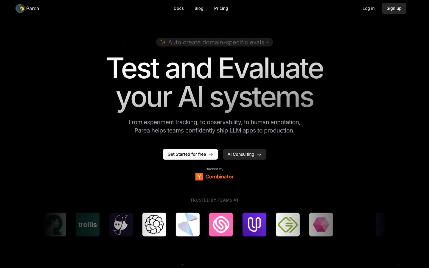Screenshot of the parea.ai homepage