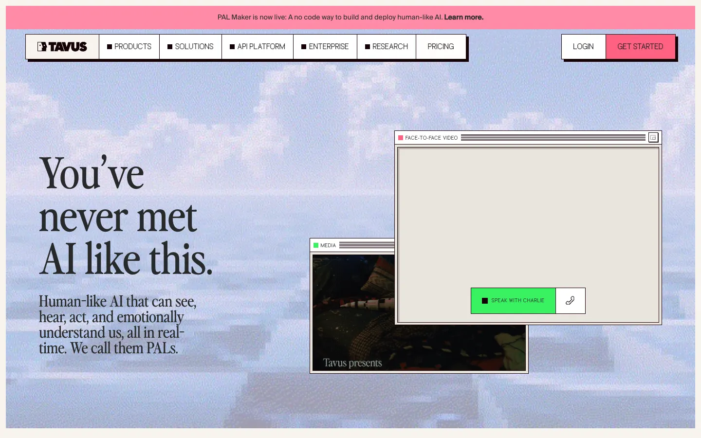 Screenshot of the Tavus homepage