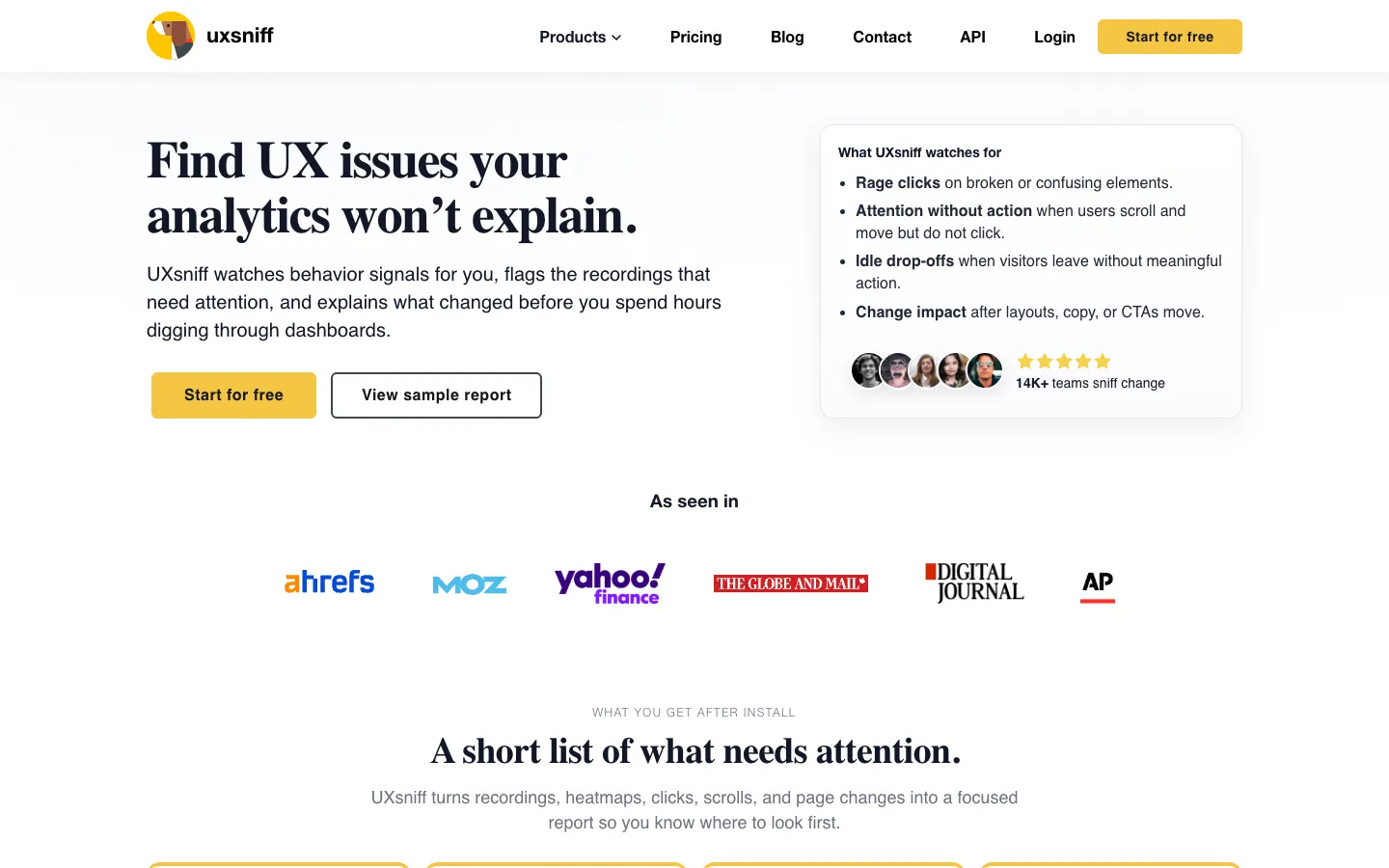Screenshot of the uxsniff.com homepage