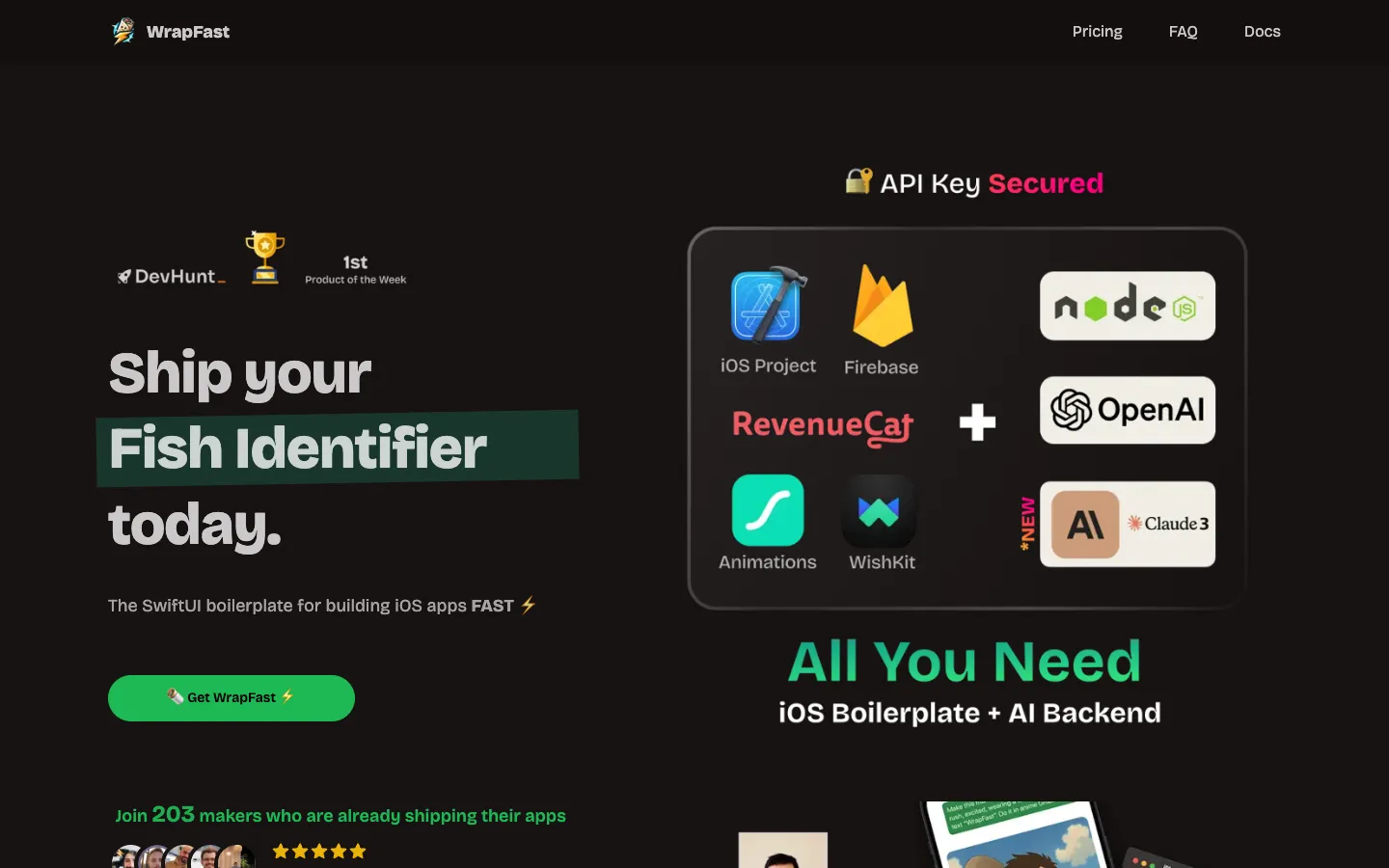 Screenshot of the WrapFast homepage
