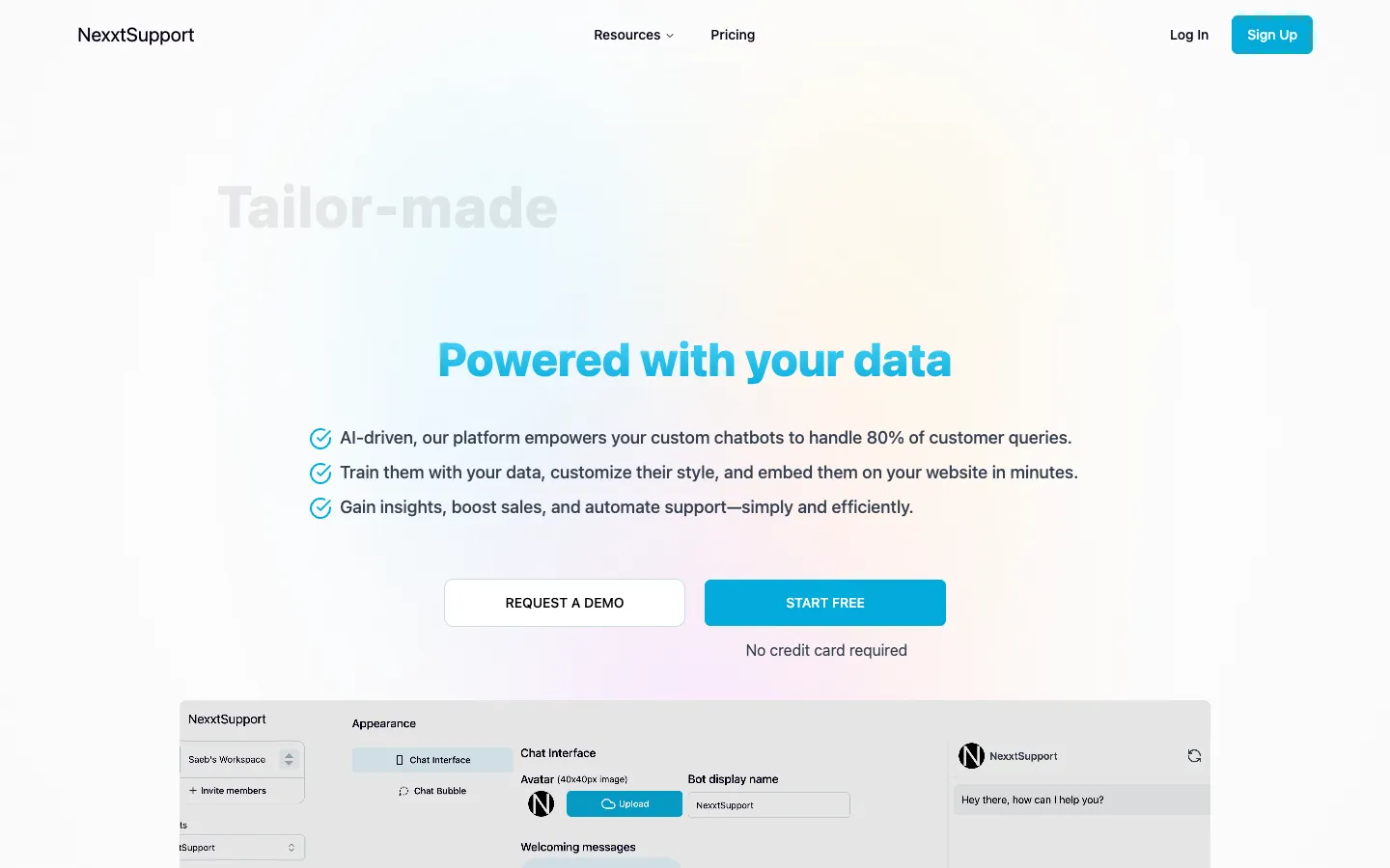 Screenshot of the NexxtSupport homepage