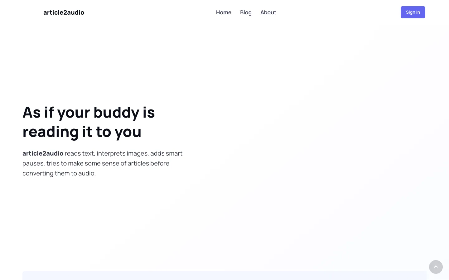 Screenshot of the article2audio homepage
