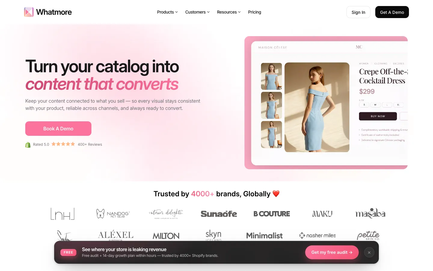Screenshot of the whatmore.live homepage